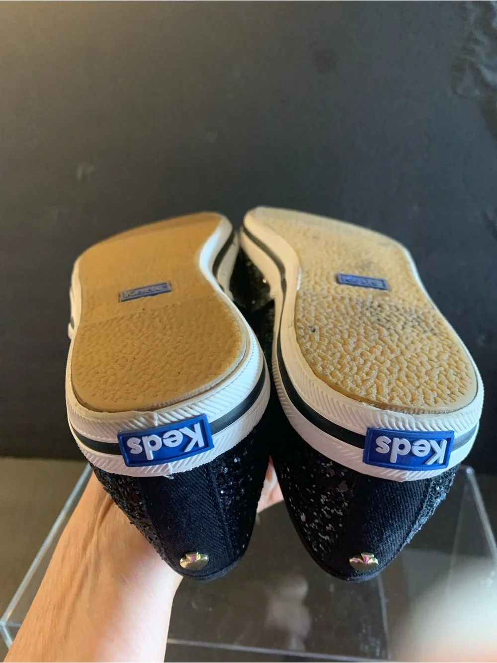 KEDS x KATE SPADE Women's 7.5 Black Glitter Lace-Up Low Top Sneakers